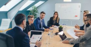 Corporation employees are having a meeting.