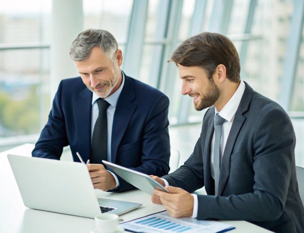 Corporate legal meeting focused on business law and fundraising strategies using digital tools.