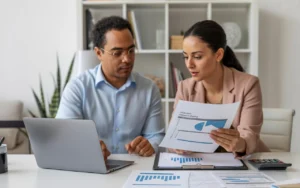 Advisor and client reviewing corporate tax charts Canada 2025