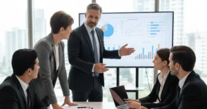 Investor discussing franchise disclosure document with experienced franchisees to make informed franchise investment decisions.