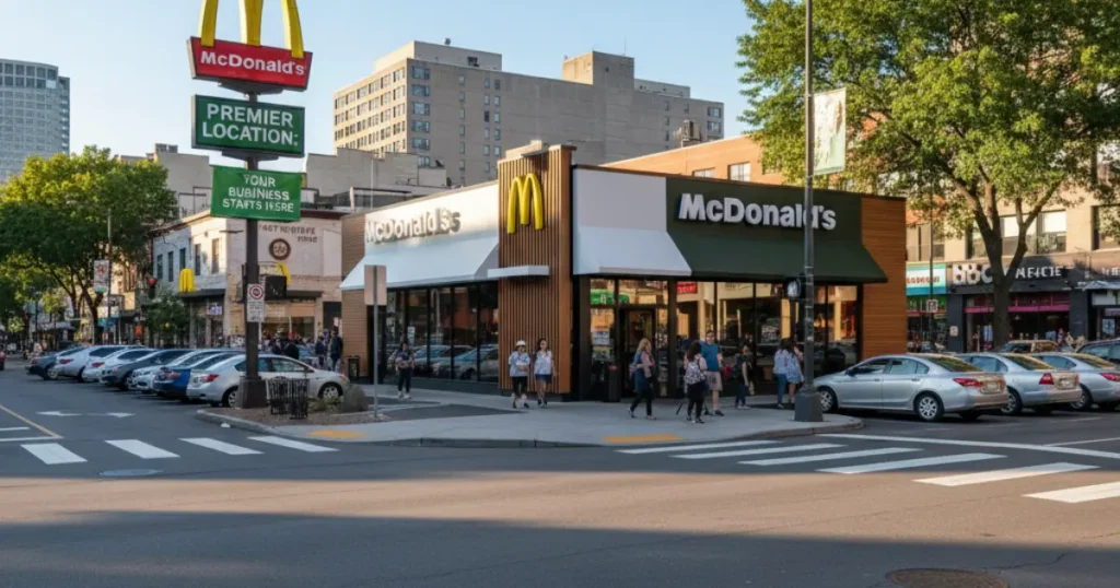McDonald's restaurant in a prime location, highlighting real estate strategy and success.